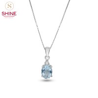 0.03ct Diamond with Aquamarine Necklace in 18K Gold